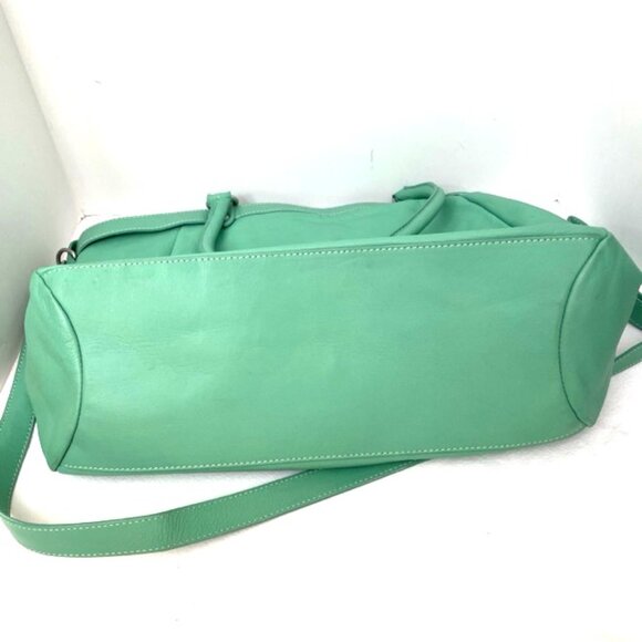 Garnet Hill Leather Purse Bag Green Italy Double Handles & Shoulder Strap - Picture 9 of 11